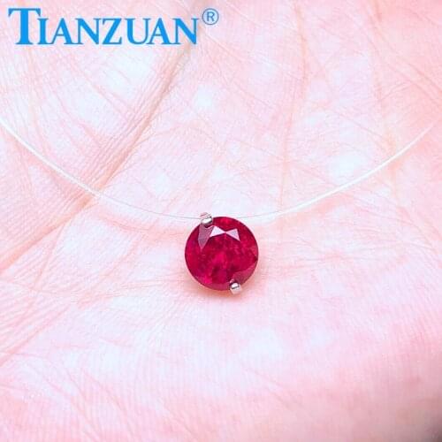 Fish line invisible simulation Artificial red ruby jewelry pendant necklace with 925 silver round shape 8mm 390mm