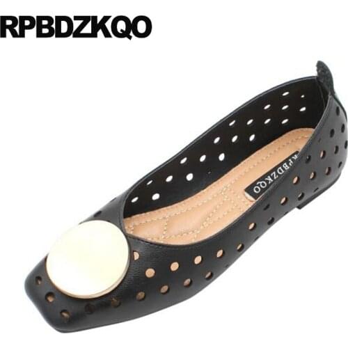 Square Toe Hollow Out Fashion Women Dress Breathable Sandals Metal Ballet Black Large Size Ladies Cheap Shoes China Ballerina 41