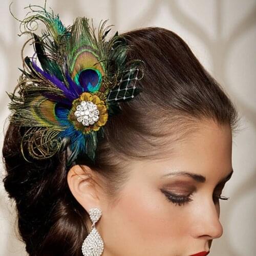 Rhinestones Peacock Feather Bridal Wedding Hair Clip Pin Head Hairpin Evening Party Hairclip Hair Styling Tools