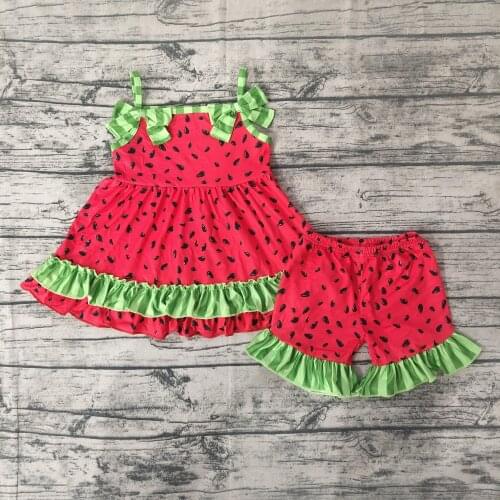 Super Cute Baby Girl Two Pieces Set Watermelon Tunic Ruffled Shorts Kids Boutique