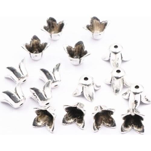 20PCS/lot Silver Color Vintage Accessories Flower Cap Beads Charms Fit Bracelets Necklace DIY Jewelry Findings Torus Spacer A863
