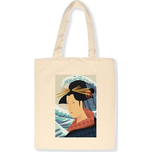 Vintage Japan Style Totes Canvas Bag Handbags Large Womens Shoulder Bags Ukiyoe Style Japanese Kabuki Art Print Shopping Bag