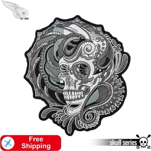 Sugar Skull Large Size Handmade Embroidered Iron on Patch for Clothing Appliqued Jersey Jacket Garment Accessories DIY Stickers