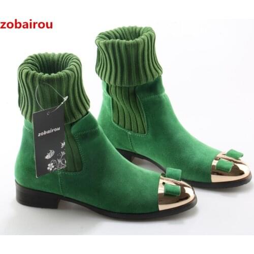 2018Spring Winter Beauty Bowtie Stretch Knee High Boots Flats Metal Decotation Long Sock Boots Runway Shoes Women Zapatos Mujer