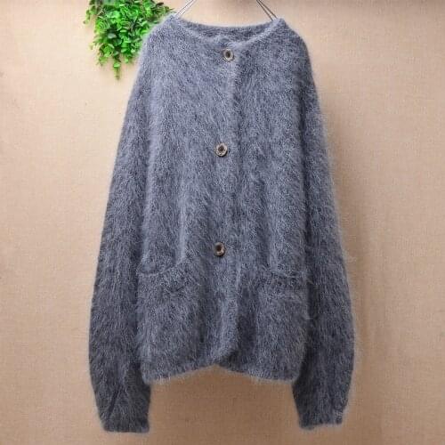 Female women Autumn Winter clothing hairy mink cashmere knitwear cardigans angora fur jacket coat loose sweater pull tops jersey