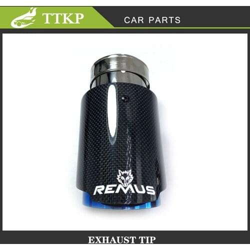 1Piece Glossy Black Carbon Fiber+Stainless steel Tail End Blue Tailpipe Nozzles Universal Exhaust Pipe Modified parts