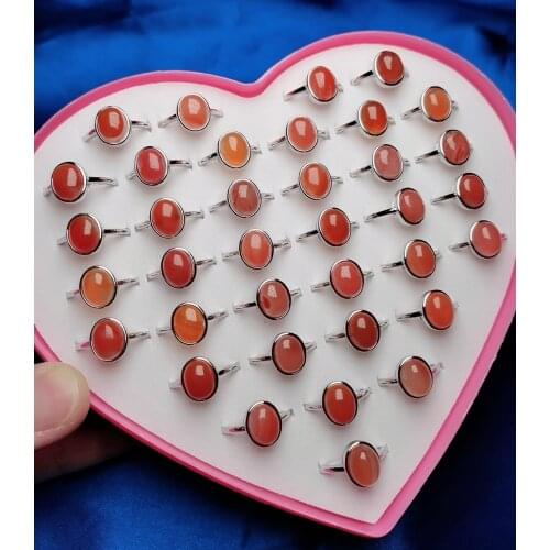 1PC Natural Gems Stone Crystal Rings for Women Adjsutable Small Oval Red Agates Rings Wedding Party Healing Jewelry