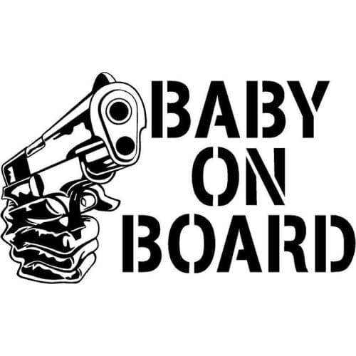 14.2*8.5CM BABY ON BOARD With Gun Car Styling Safety Sign Stickers Individual Car body Decal Black/Silver C9-0001
