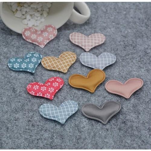 3.8*3cm 60pcs/lot 3 style Brocade heart diy Padded Applique For Children cloth Headdress Accessories free shipping