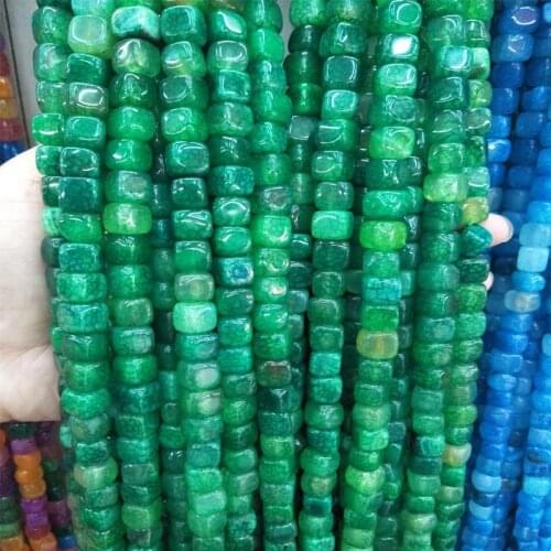 8mm Natural Crystal Agates Stone Beads Square Shape Green Raw Cracked Stone Bead For Jewelry Making DIY Accessories Strand 15