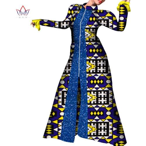 African Dresses for Women Dashiki Pearl Stand-up Collar Dresses for Party Bazin Rich Spit African Wax Print Dresses WY8457