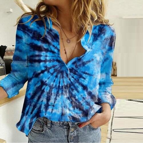 Womens Blouses Print Tunic Turn Down Neck Long Sleeve Loose Shirts Spring Autumn Tops Casual Colorful Shirt Plus Size S-5XL