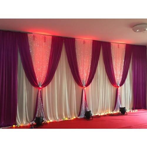 Burgundy Wedding backdrop stage curtain with shiny silver drape party decoration