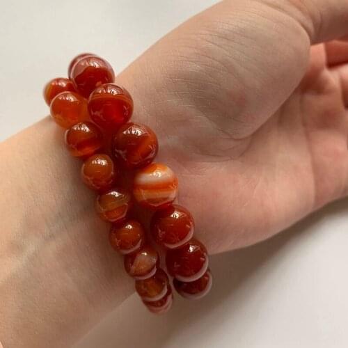 8MM Natural Carnelian Stone Red Lines Beads Bracelet Strand Men Women Girls 1pc Dropship