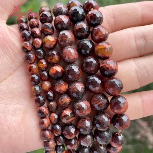 Natural Tigers Eye red Faceted Round Stone Beads Loose Spacer 6/8/10mm For Jewelry Making DIY Necklace Bracelets Strand 15"