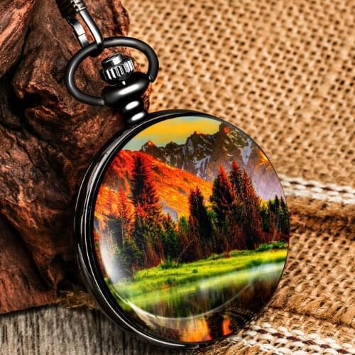 Fascinating Jungle At Dusk High Quality Pocket Watch Black Man Women Quartz Numerals Dial Chain Pendant Clock Best Gifts