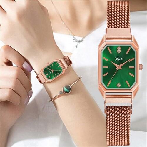 Tadi Brand Women Simple Rectangle Green Watches Luxury Magnetic Clasp Quartz Watches Relogio Feminino Reloj Mujer