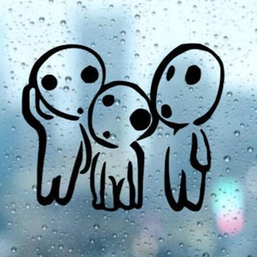 Black/Sliver Kodama Tree Spirits Car Sticker Cute Design Decal Waterproof Rear Windshield Decal Laptop Decor S1272