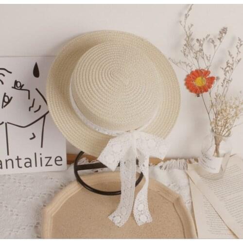 2021 Summer New Kids Girls Caps Straw Hats Cute Princess Toddler Girls Lace Bowknot Beach Sunhats Head Accessory Fisherman Hats
