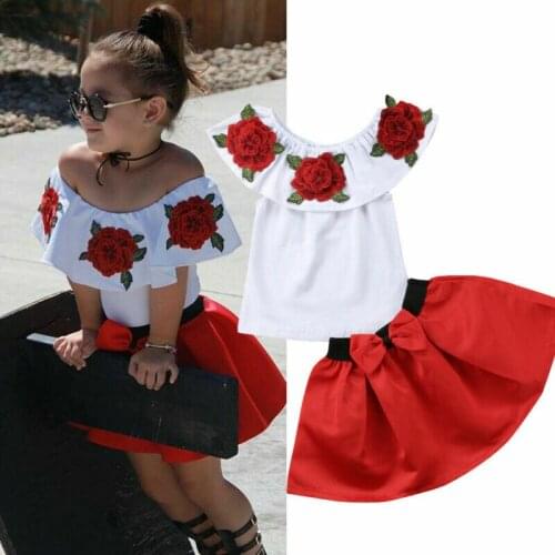 Toddler Kids Girl Off Shoulder Flower Top Dress Knotbow Skirts Pants Clothes Outfits Set Casual Gorls Suit