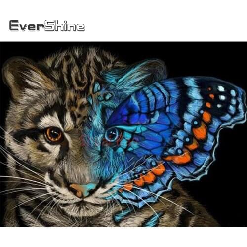 Evershine Diamond Embroidery Cat Cross Stitch Full Square Round Diamond Painting Butterfly Rhinestones Pictures Home Decor