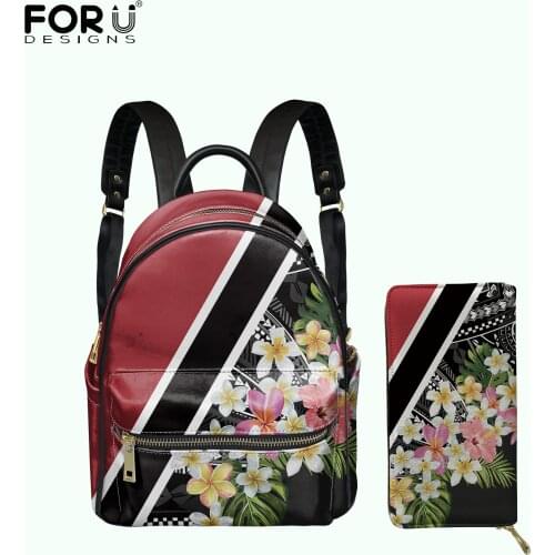 FORUDESIGNS Polynesian Caribbean Trinidad and Tobago Flag Mini Backpack for Ladies Women Luxury PU Leather School Bags Purse Set