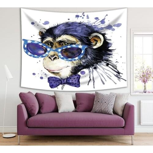 Tapestry Monkey Chimpanzee Wearing Cool Sunglasses African Animals Exotic Wild Nature Artwork Purple Black
