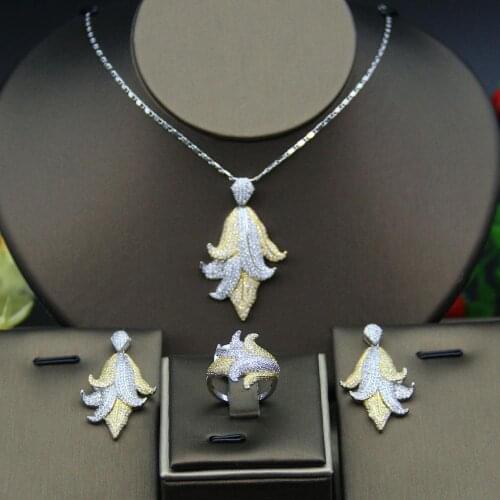 HERHOME Nigeria 3pcs Bridal Zirconia Necklace Sets For Women Jewelry sets & More Dubai Nigeria CZ Crystal Wedding Jewelry Sets