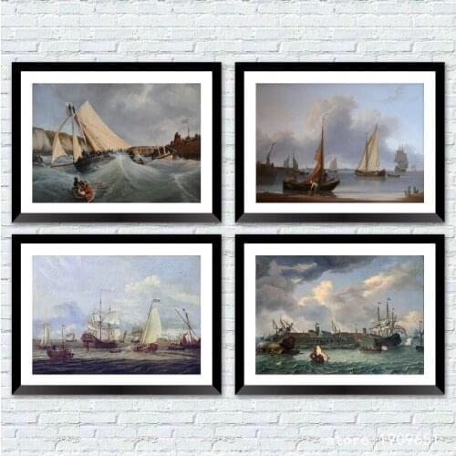 Cotton no frame classical war ships wave seascape canvas printings oil painting printed on cotton wall art decoration picture