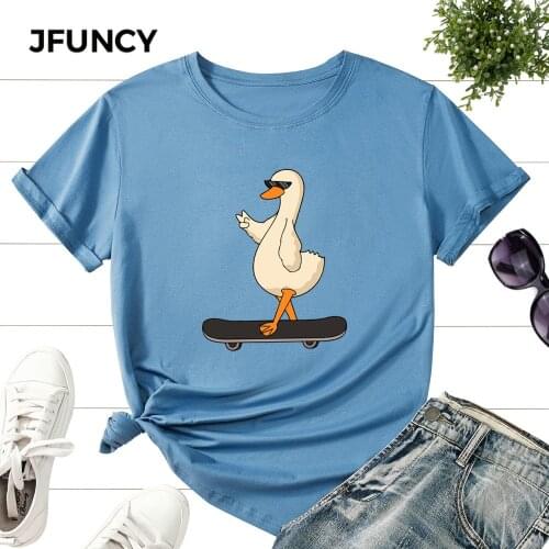 JFUNCY Graphic Tee Shirts Women Oversized T-shirts Woman Casual Harajuku Tshirts Camisetas Mujer Ropa Female Summer Cotton Tops