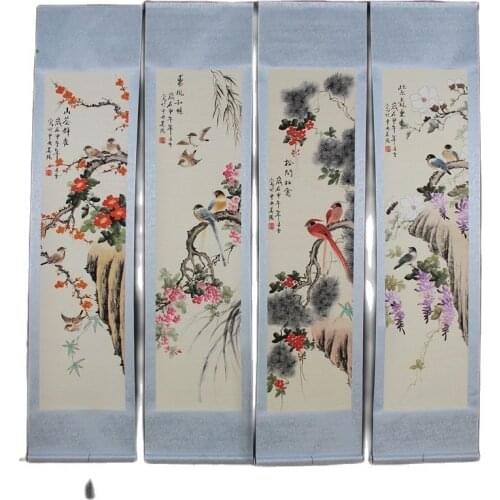 Four screen paintings calligraphy and painting micro spray landscape painting living room study decoration new flowers and birds
