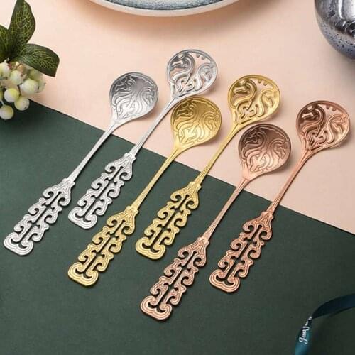 Stainless Steel Coffee Spoons Mixing Spoon Long Handle Dessert Spoon Light Luxury Carved Spoon European Style Home Supplies