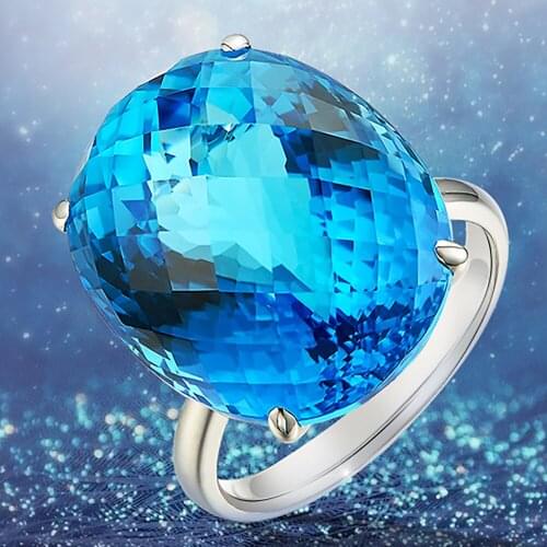 18K Au750 White Gold Ring Women Wedding Anniversary Engagement Party Ring Blue Oval Topaz Elegant Romantic Trendy Cute