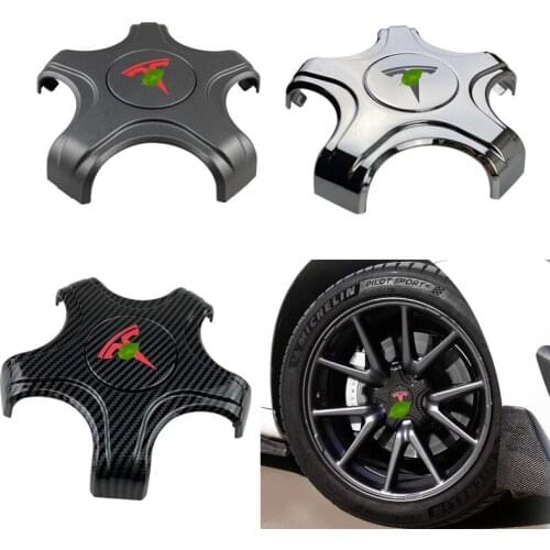 4pcs Wheel Center Caps Hub Cover for Tesla Model 3 Five Claw Type Carbon Fiber Athletic Hubcaps Car Decoration Accessories 2020