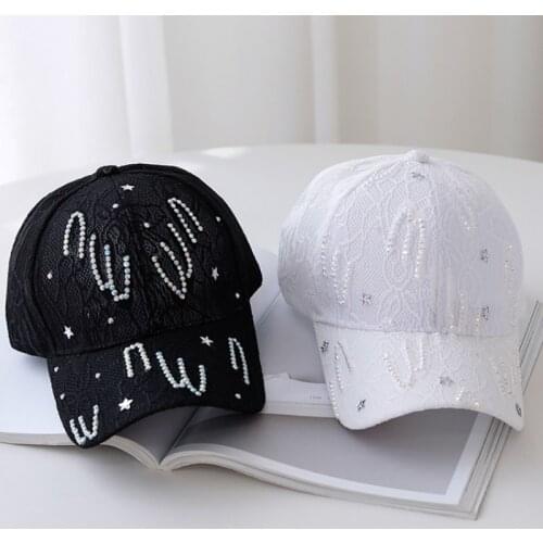 Summer Womens Hat Korean Fashion Wild Rhinestone Outdoor Sunscreen Baseball Caps Ladies Lace Thin Breathable Mesh Cap