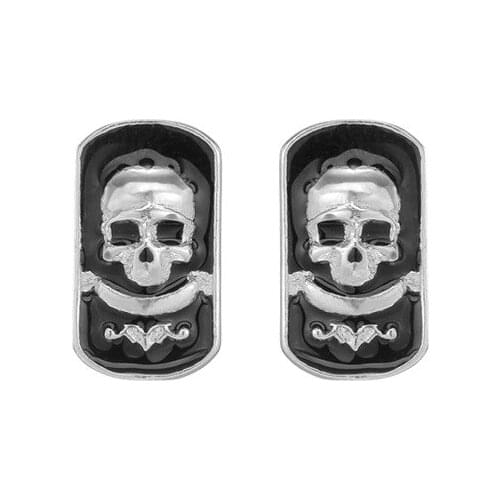 Personality Silver Plated Skull Stud Earrings Punk Style Shield Skeleton Earrings for Men Women Gothic Cool Hip Hop Jewelry