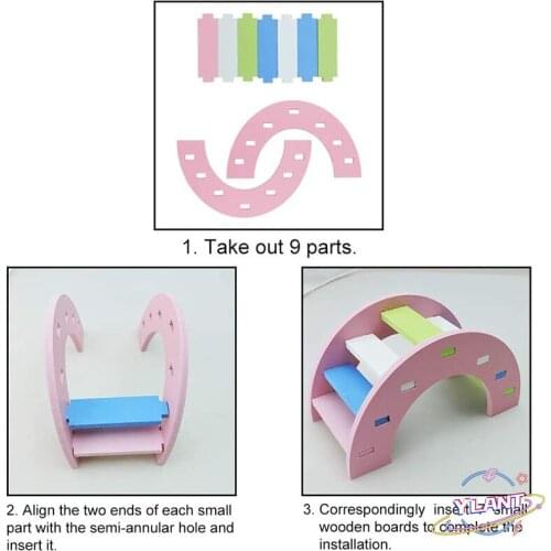 SWT Small Animal Activity Climb Toy DIY Hamster Cage Accessories Hamster Toys Wooden Rainbow Bridge Seesaw Swing Toys