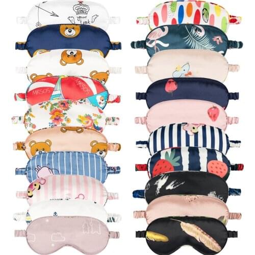 Imitated Silk Sleeping Eye Mask Printed Cute 3D Sleep Eye Patch Cover Shading Blindfold Night Eyepatch Eyeshade for Women Men