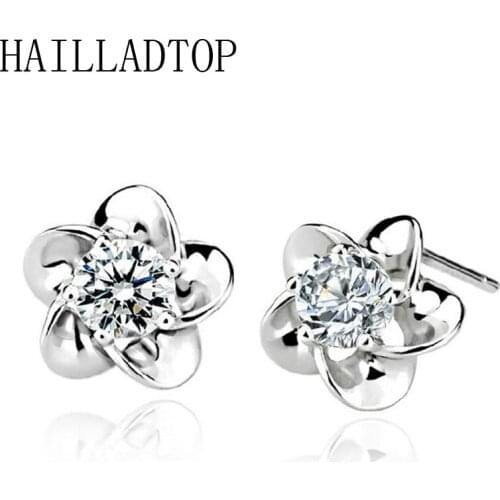 Fashion Flower Silver Purple Crystal Stud Earrings Korean Plum Blossoms Plum Earrings Lovely Wedding Jewelry Suple Style Style