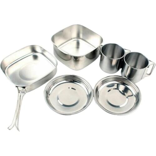6x/Set Camping Cookware Portable Cooking Wok Pot Pan Cups Plates Tableware Sets
