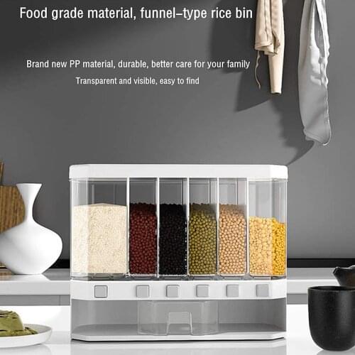 6 in1 Wall-mounted Rice Bucket Grain Dispenser Wall-mounted Dry Food Storages Kitchen Cereal Containers Box Jars White