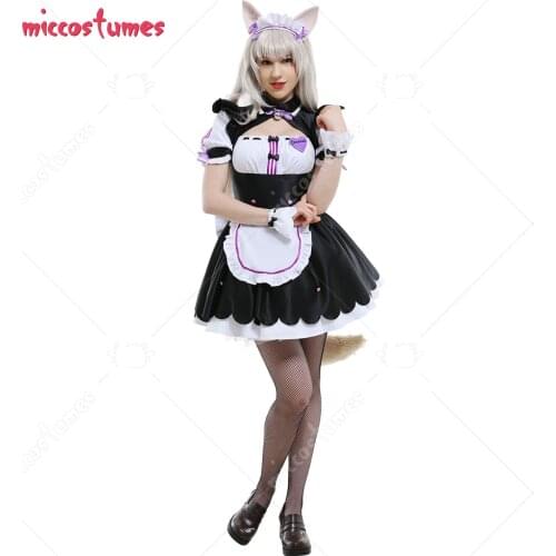 Nekopara Minaduki Family Coconut Cats Girl Japanese Style Chest Open Maid Dress Cosplay Costume Outfits with Ear Clips Cats Tail