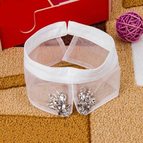 New Decorative White Organza Shirt Sweater Handmade Beading Rhinestone Fake False Collar Choker Detachable Necktie Collars