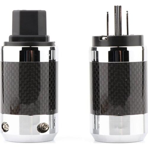 One pair P-092 C-092 Carbon Fiber Rhodium Plated US Power Plug Connector IEC Audio Plug HIFI