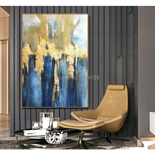 POP Modern Quality High 100% handmade abstract oil painting on canvas with gold foil for living room home decor unframed