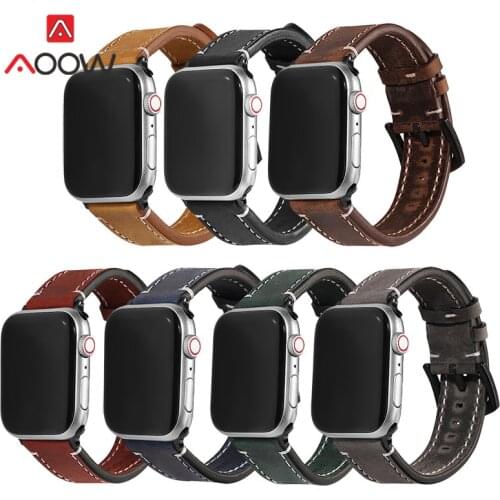 Crazy Horse Genuine Leather Strap for Apple Watch iwatch 6 5 4 3 2 SE 38mm 42mm 40mm 44mm Men Women Retro Replacement Band Green