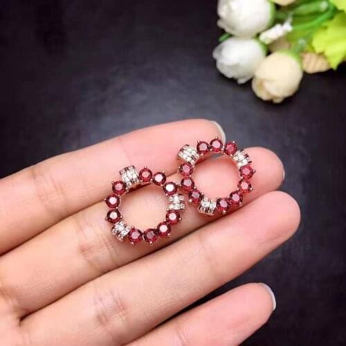 Natural Garnet S925 Earrings Ring Temperament Suitable Fine Fashion Jewelry For Women To Attend Weddings Parties Free Shipping