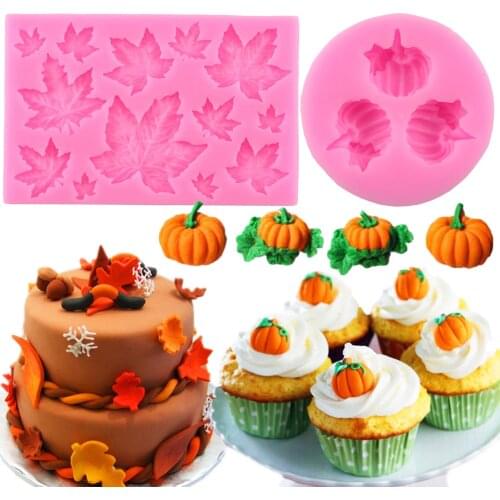 Halloween Pumpkin Cake Decoration Silicone Mold DIY Leaves Cupcake Topper Fondant Cake Decorating Candy Chocolate Gumpaste Mould