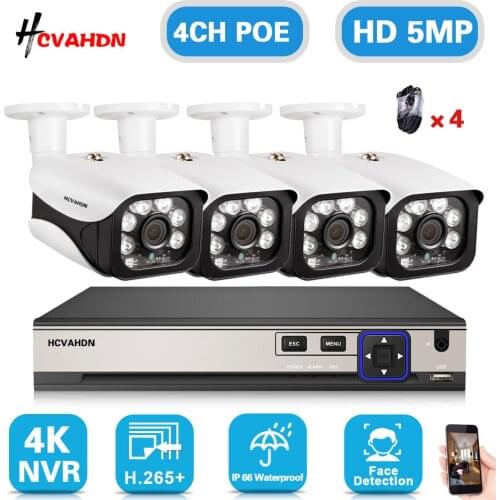 5MP POE CCTV Video Surveillance Camera System Kit 4CH 4K NVR Kit Outdoor Waterproof Security IP Monitoring Camera Set XMEYE H265