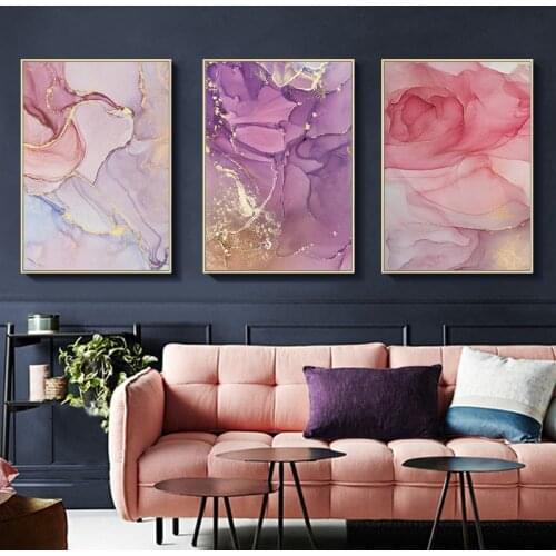 Nordic Pink And Purple Color Modern Abstract Canvas Painting For Wall Art And Living Room Home Decor